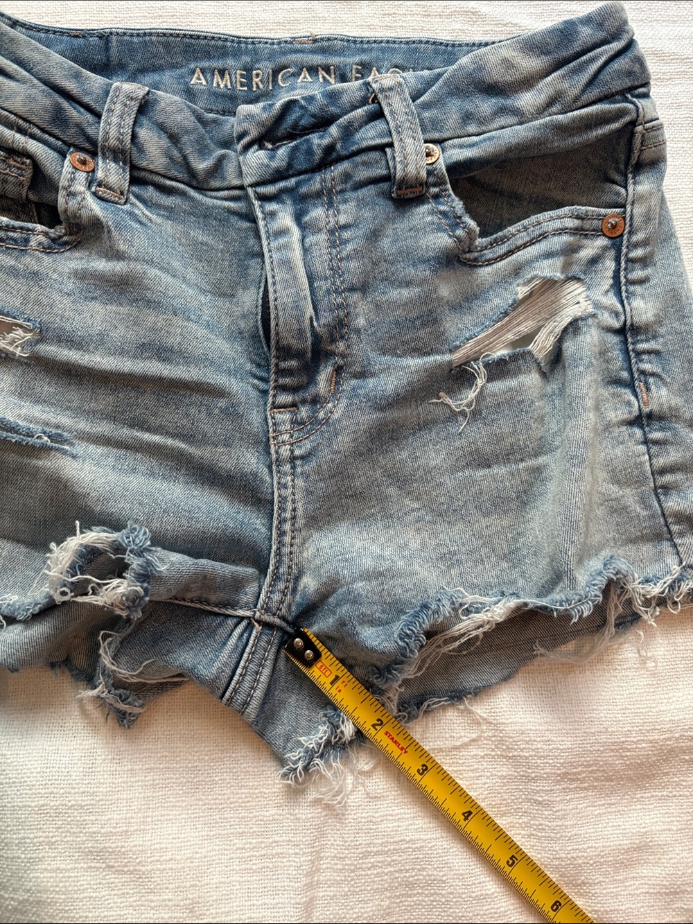 American Eagle Outfitters Faded Blue Distressed Denim Cutoff Shorts - Picture 7 of 8